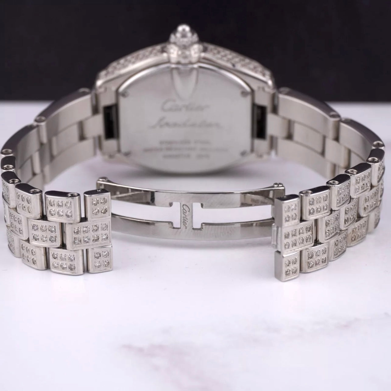 Cartier Roadster 33mm Ladies Watch Custom Iced Out 5ct Genuine Diamonds 2675