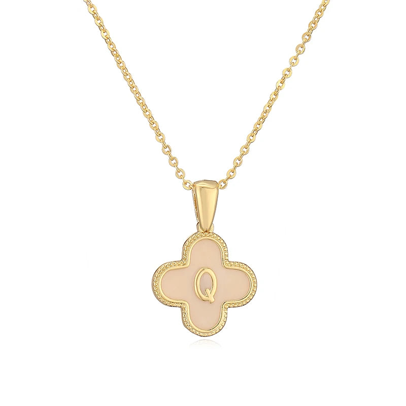 Lucky 4 Leaf Clover Engraved Letter Necklace