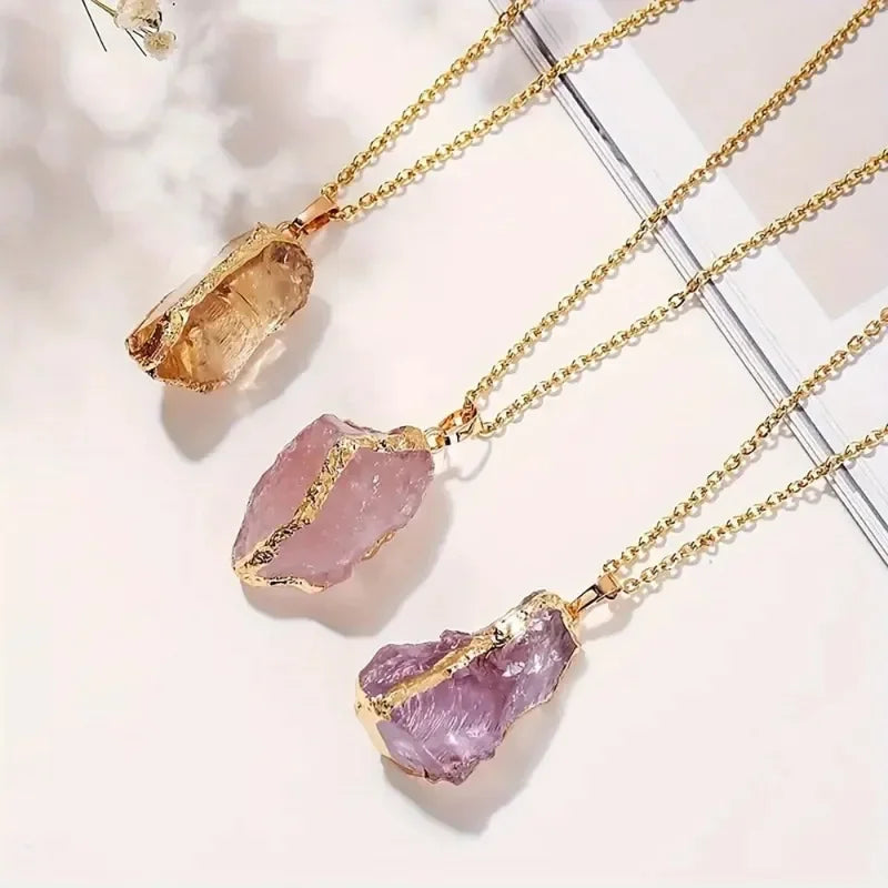 Irregular Gold-Plated Natural Stone Pendant Necklace – Unique & Healing Jewelry