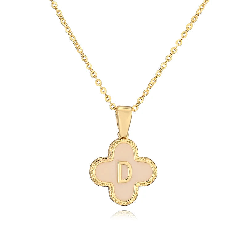 Lucky 4 Leaf Clover Engraved Letter Necklace