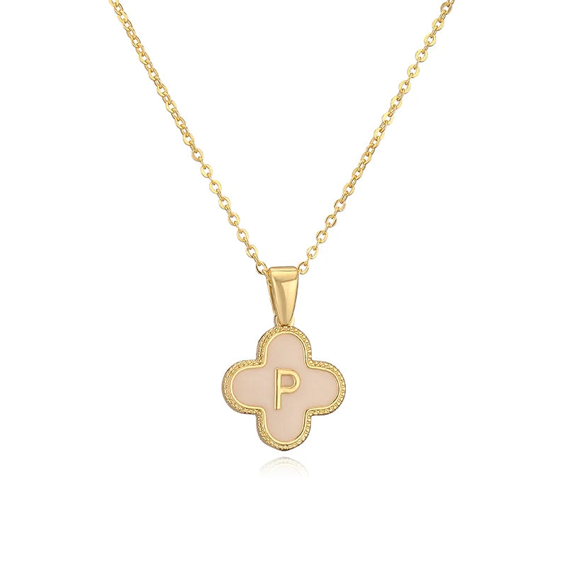 Lucky 4 Leaf Clover Engraved Letter Necklace