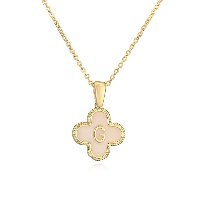 Lucky 4 Leaf Clover Engraved Letter Necklace