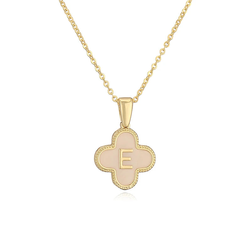 Lucky 4 Leaf Clover Engraved Letter Necklace