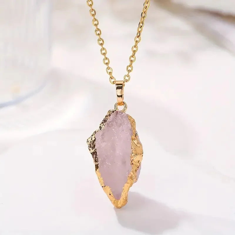 Irregular Gold-Plated Natural Stone Pendant Necklace – Unique & Healing Jewelry