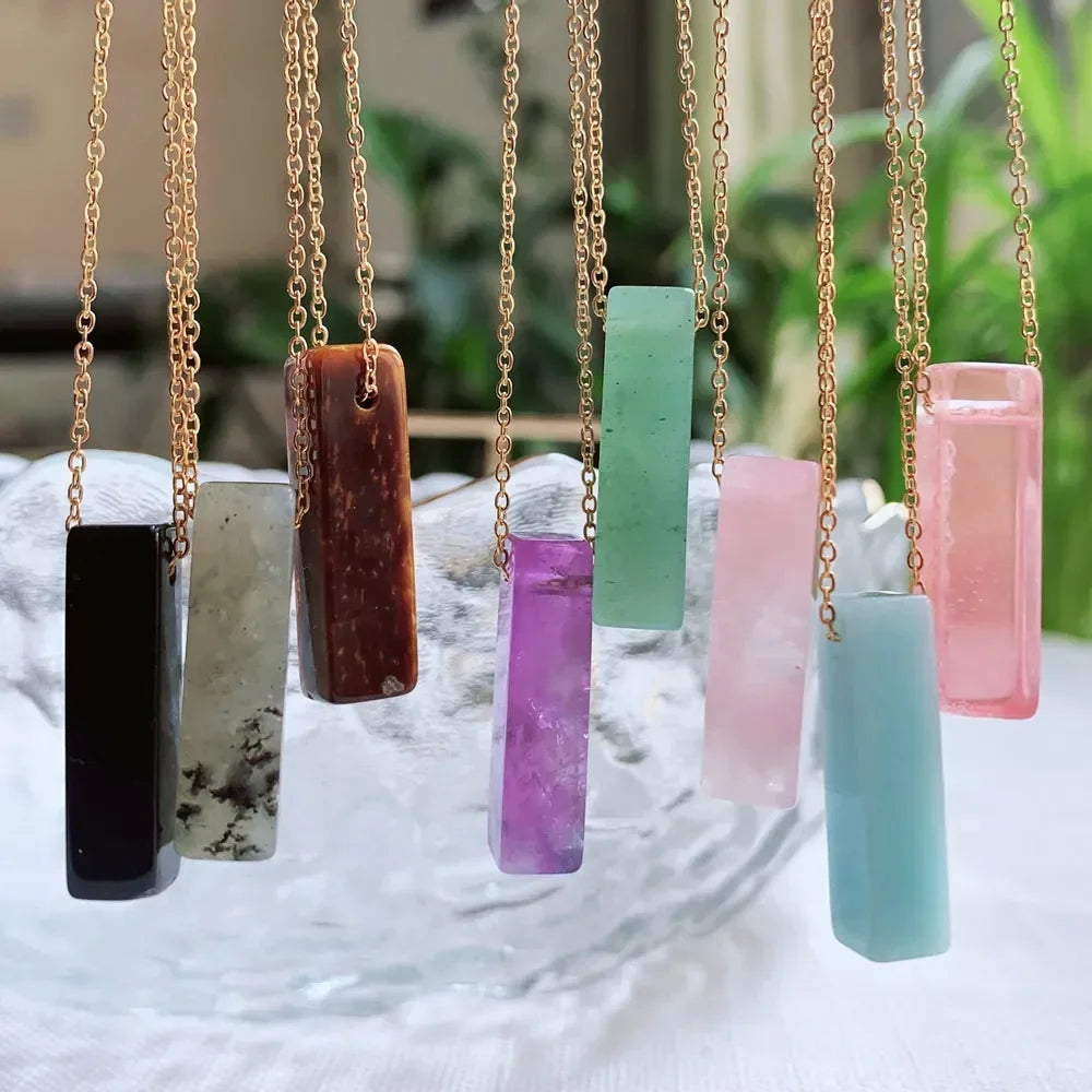 Natural Crystal Reiki Stone Pendant Necklace