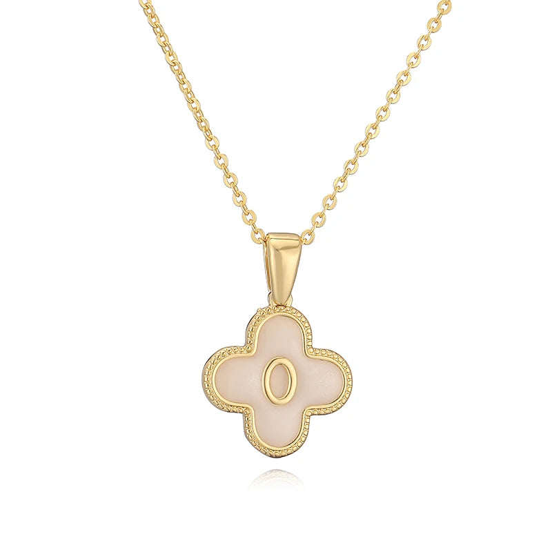 Lucky 4 Leaf Clover Engraved Letter Necklace