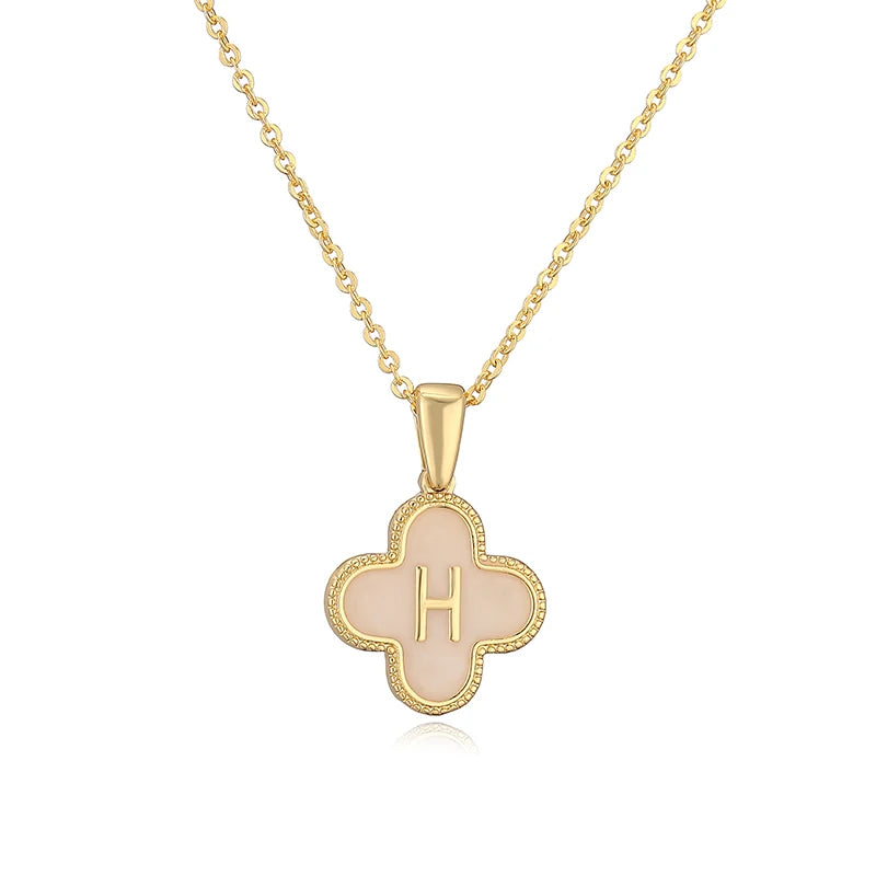 Lucky 4 Leaf Clover Engraved Letter Necklace