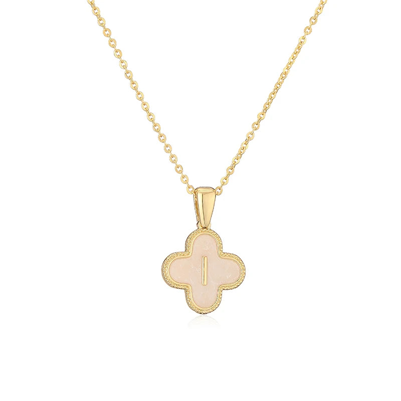 Lucky 4 Leaf Clover Engraved Letter Necklace