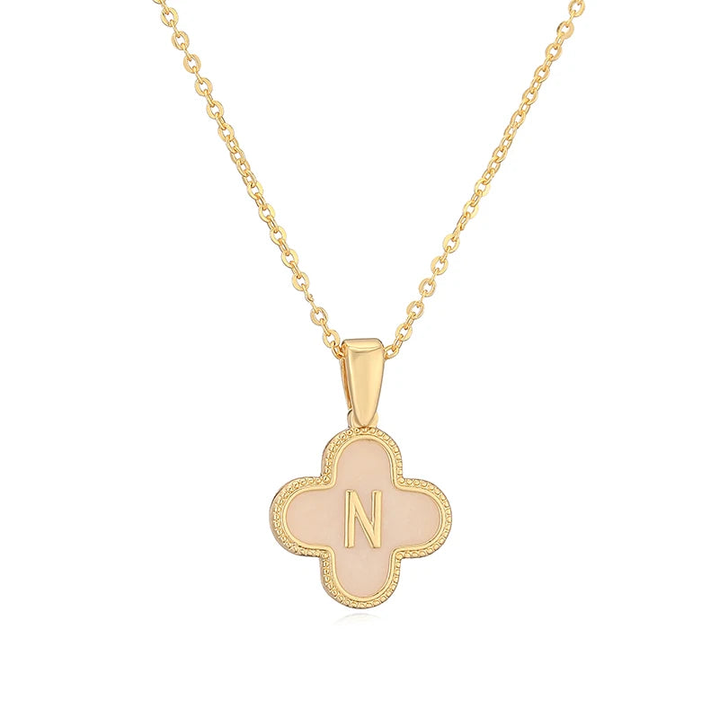 Lucky 4 Leaf Clover Engraved Letter Necklace
