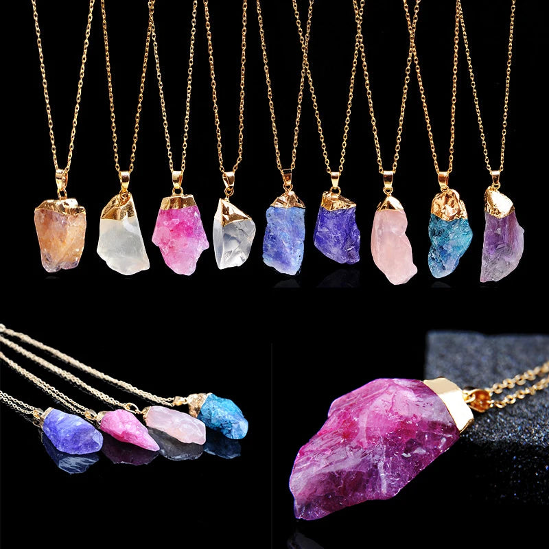 Irregular Healing Chakra Raw Crystal Gemstone Necklace