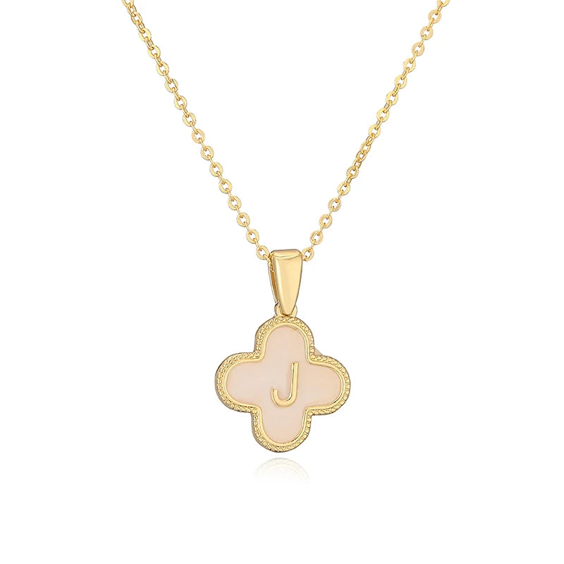 Lucky 4 Leaf Clover Engraved Letter Necklace