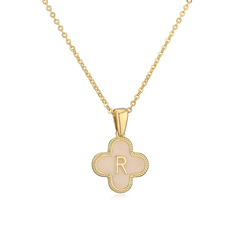 Lucky 4 Leaf Clover Engraved Letter Necklace