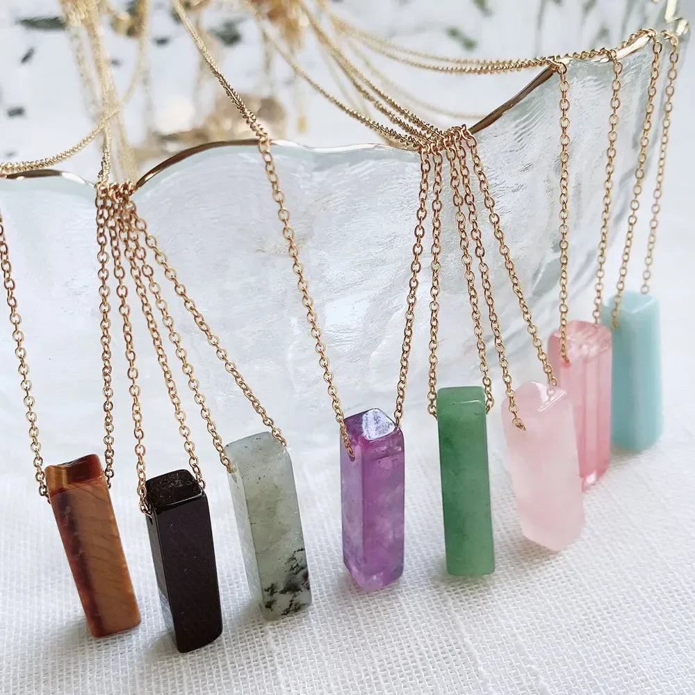 Natural Crystal Reiki Stone Pendant Necklace