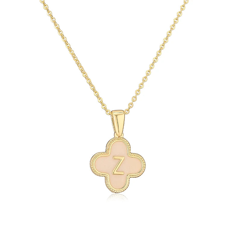 Lucky 4 Leaf Clover Engraved Letter Necklace