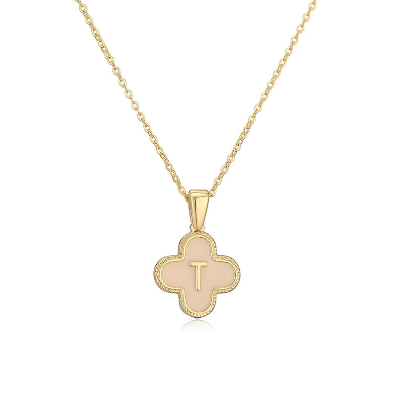 Lucky 4 Leaf Clover Engraved Letter Necklace