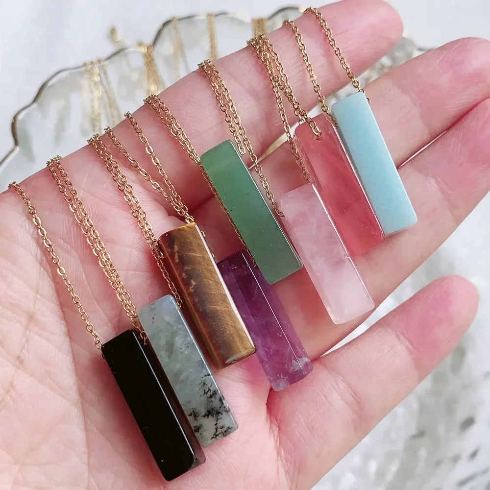 Natural Crystal Reiki Stone Pendant Necklace