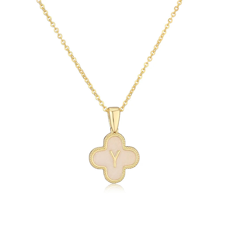 Lucky 4 Leaf Clover Engraved Letter Necklace