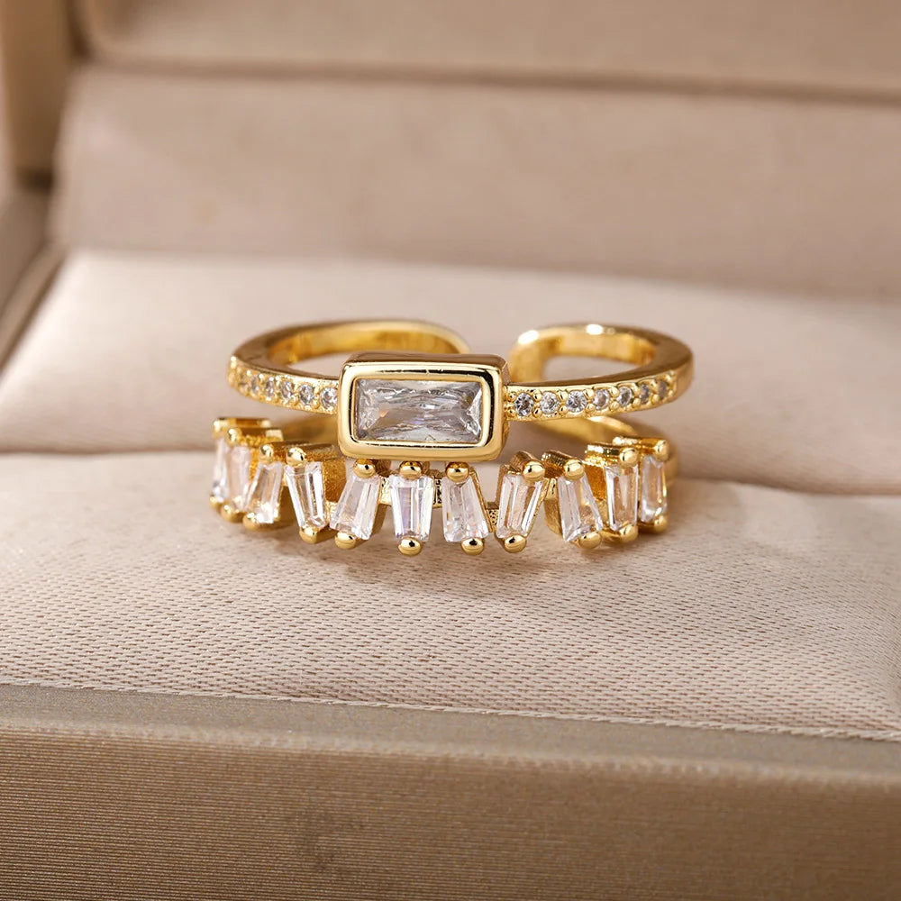 Gold Plated Double Layer Zirconia Ring