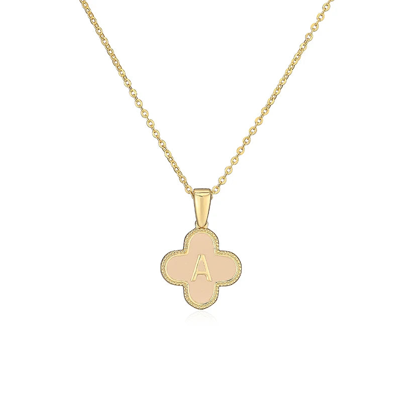 Lucky 4 Leaf Clover Engraved Letter Necklace