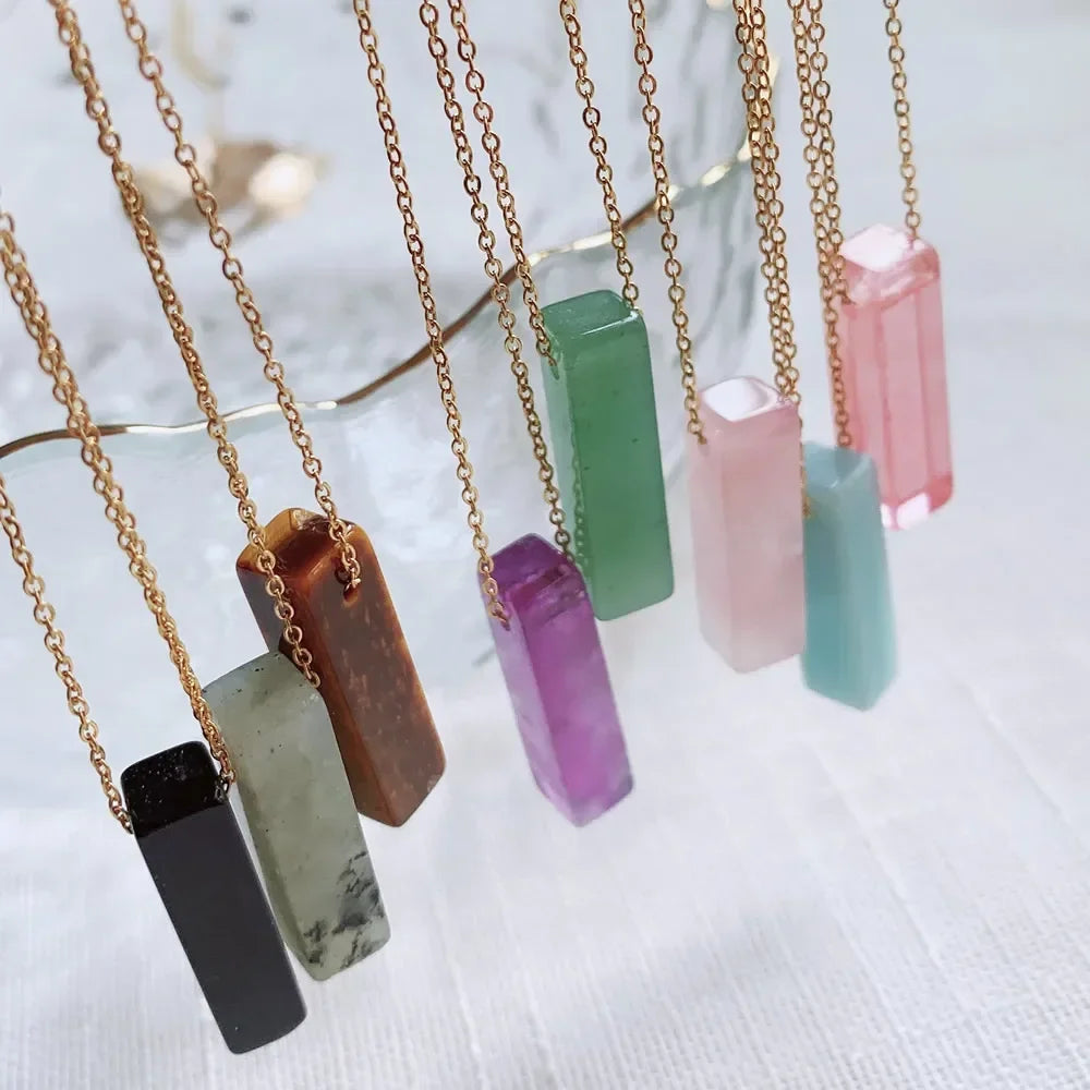 Natural Crystal Reiki Stone Pendant Necklace
