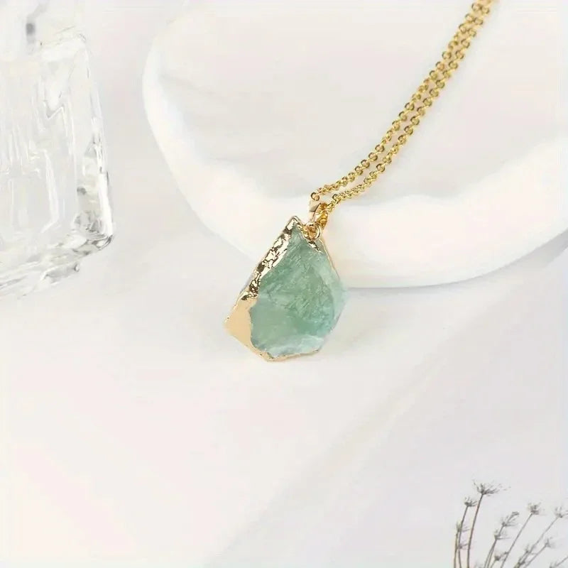 Irregular Gold-Plated Natural Stone Pendant Necklace – Unique & Healing Jewelry