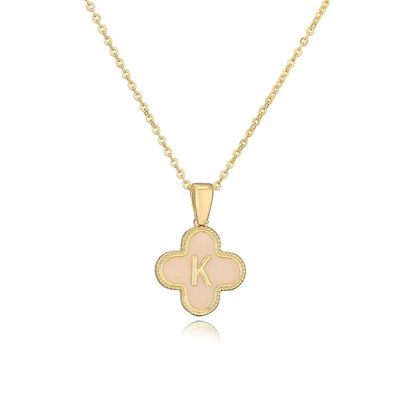 Lucky 4 Leaf Clover Engraved Letter Necklace