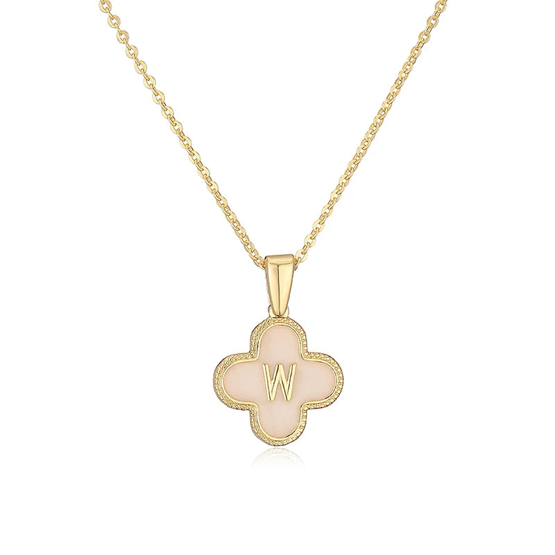 Lucky 4 Leaf Clover Engraved Letter Necklace