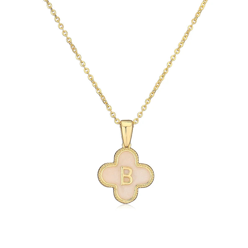 Lucky 4 Leaf Clover Engraved Letter Necklace