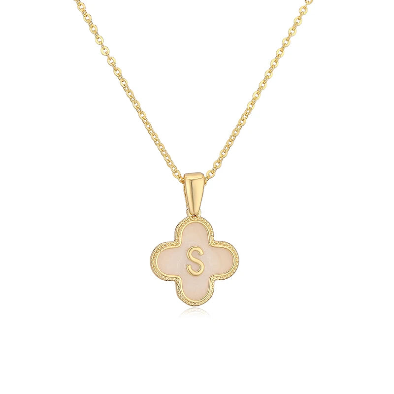 Lucky 4 Leaf Clover Engraved Letter Necklace