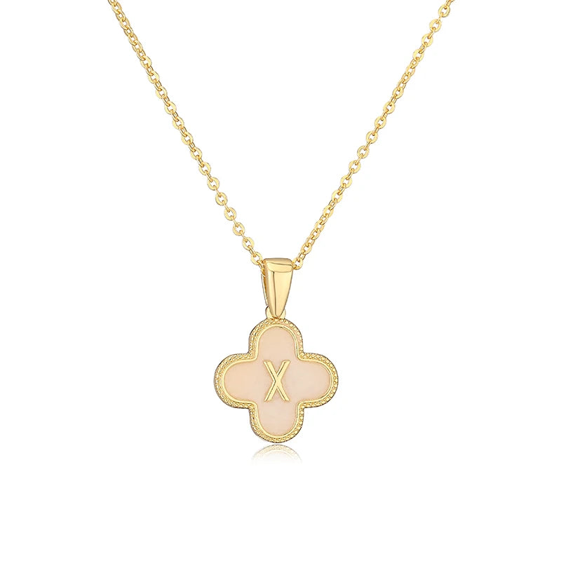 Lucky 4 Leaf Clover Engraved Letter Necklace