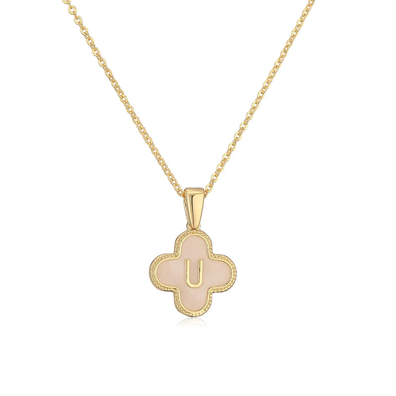 Lucky 4 Leaf Clover Engraved Letter Necklace