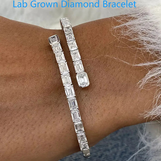 Emerald Cut CVD HPHT Lab-Created Diamond Bangle
