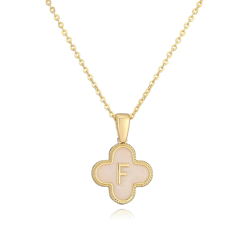 Lucky 4 Leaf Clover Engraved Letter Necklace