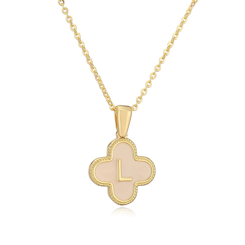 Lucky 4 Leaf Clover Engraved Letter Necklace